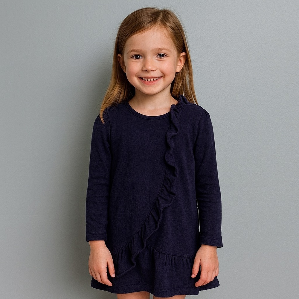 Oshkosh Girl’s Casual Ruffle Long Sleeves Dress Navy Blue Girls 6